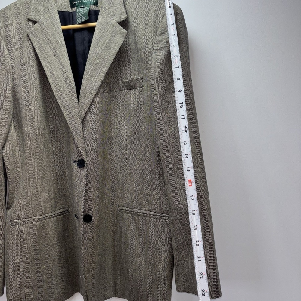 Lauren Ralph Lauren Silk Wool Linen Herringbone Blazer Jacket Women's 12 - Picture 5 of 9